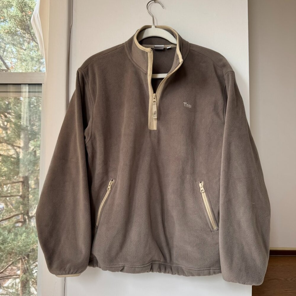 Aritzia TNA Sno Polar Quarter Zip Pullover Fleece Jacket Taupe Contrast Small - Picture 1 of 11